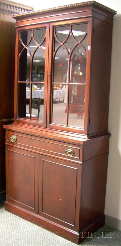 Appraisal: Georgian-style Glazed Mahogany and Mahogany Veneer Breakfront ht wd in