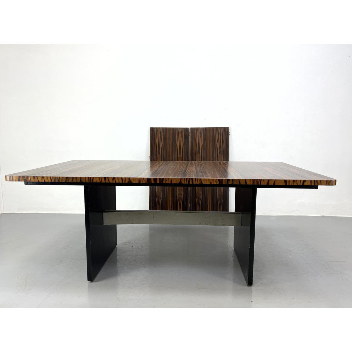 Appraisal: Macassar Ebony Italian Style Dining Table ebonized base Includes -