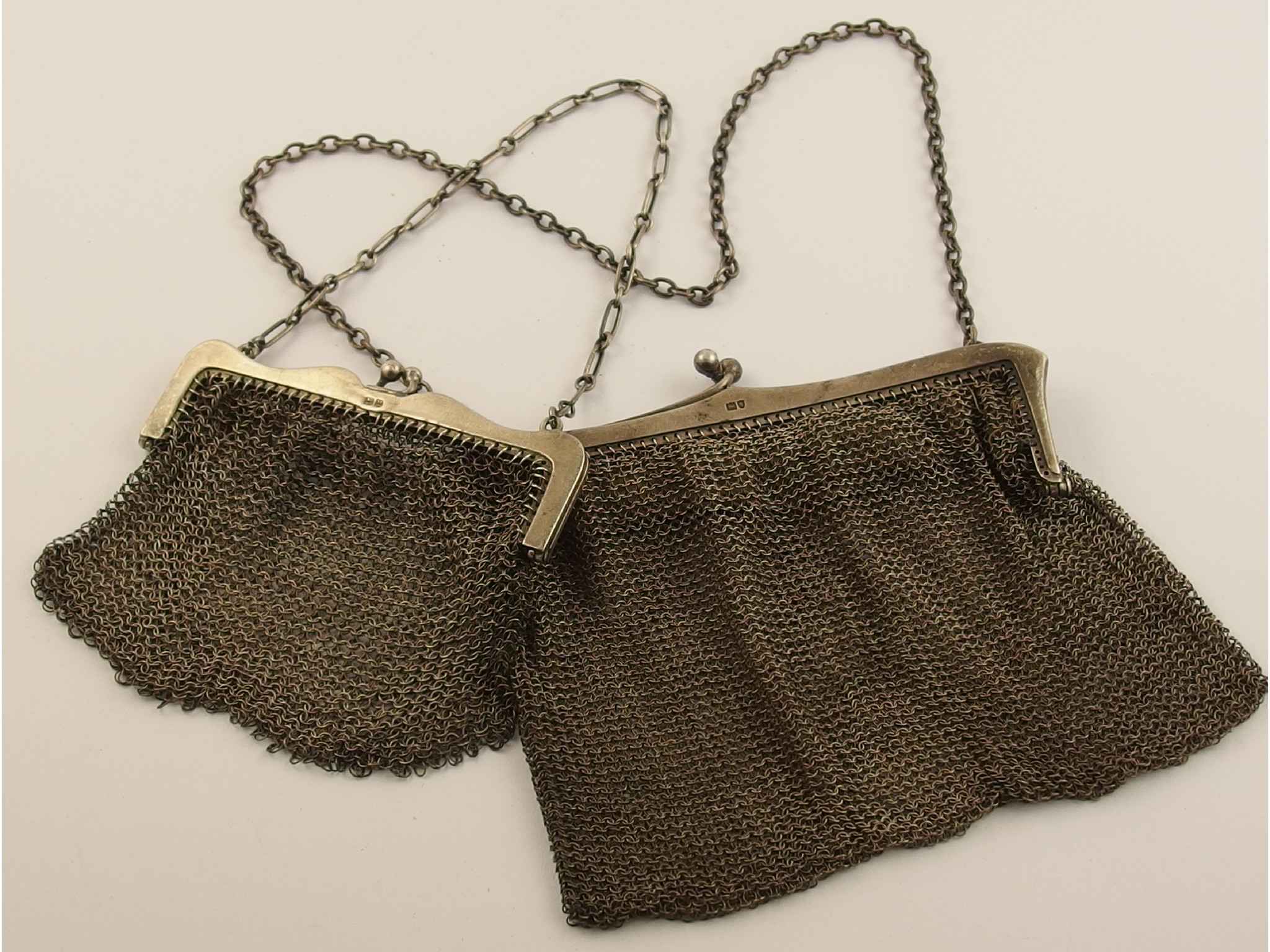 Appraisal: Two silver mesh handbags