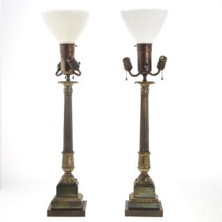 Appraisal: Pair Empire style parcel gilt column table lamps Pair Empire