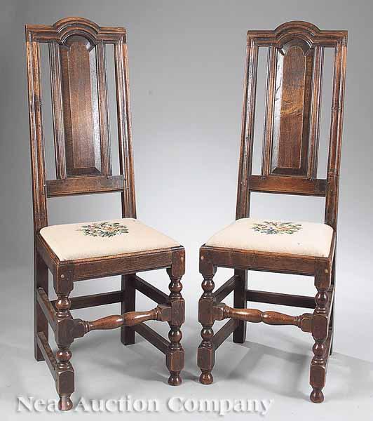 Appraisal: A Pair of William and Mary Carved Oak Side Chairs