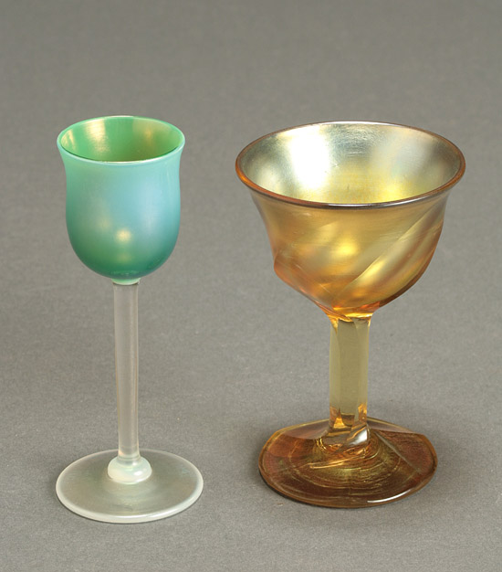 Appraisal: Two Tiffany Favrile Glass Stem Liqueurs First Quarter th Century