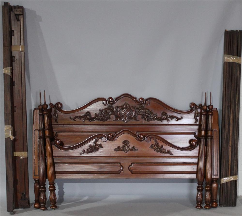 Appraisal: CLASSICAL STYLE MAHOGANY BED DISASSEMBLED arched cresting rail above applied