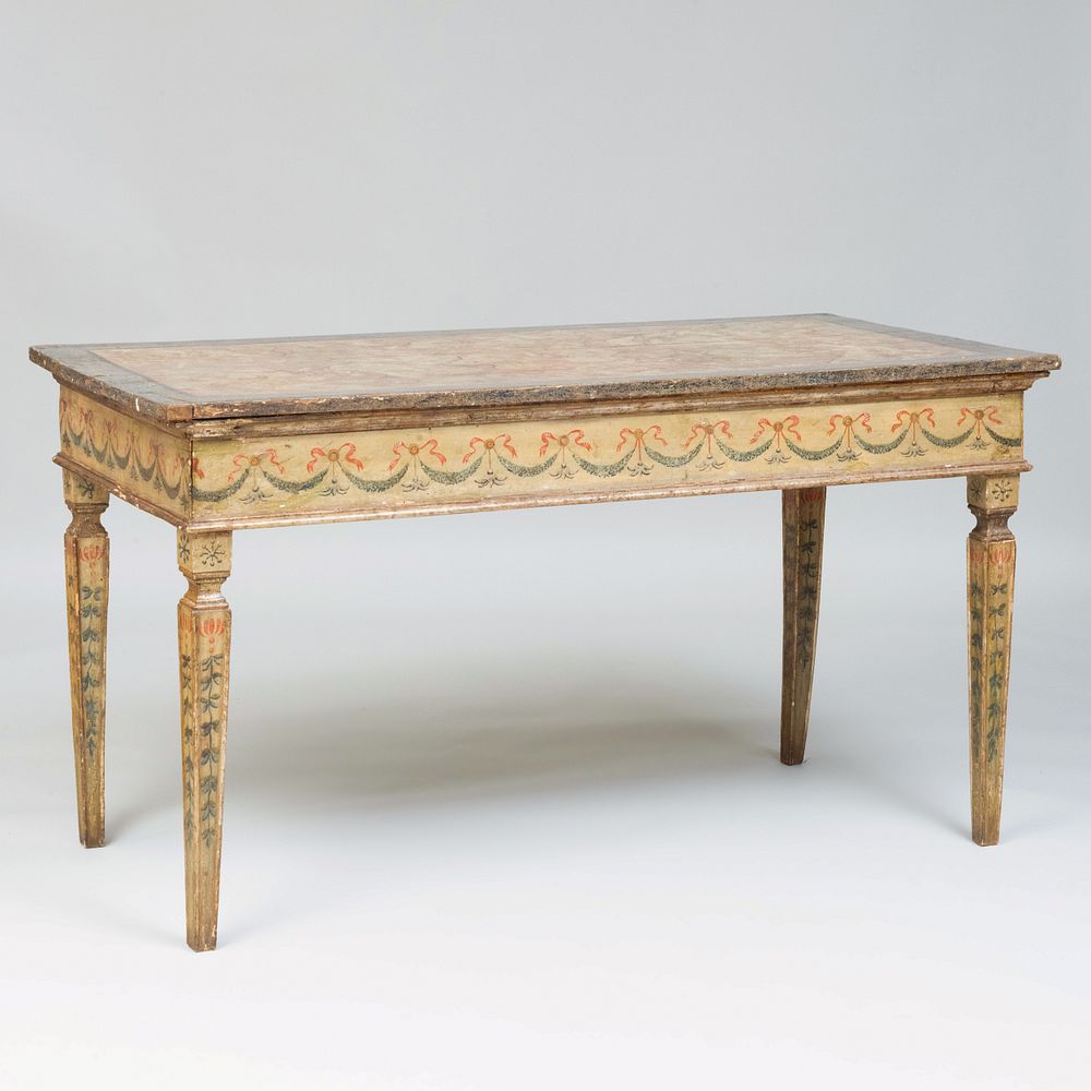 Appraisal: Italian Late Neoclassical Faux Marble Painted and Parcel-Gilt Center Table