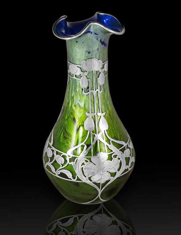 Appraisal: ART NOUVEAU LOETZ ART GLASS LA PIERRE STERLING OVERLAY VASE