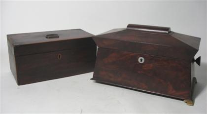 Appraisal: Two mahogany tea caddies th century One of sarcophagus form