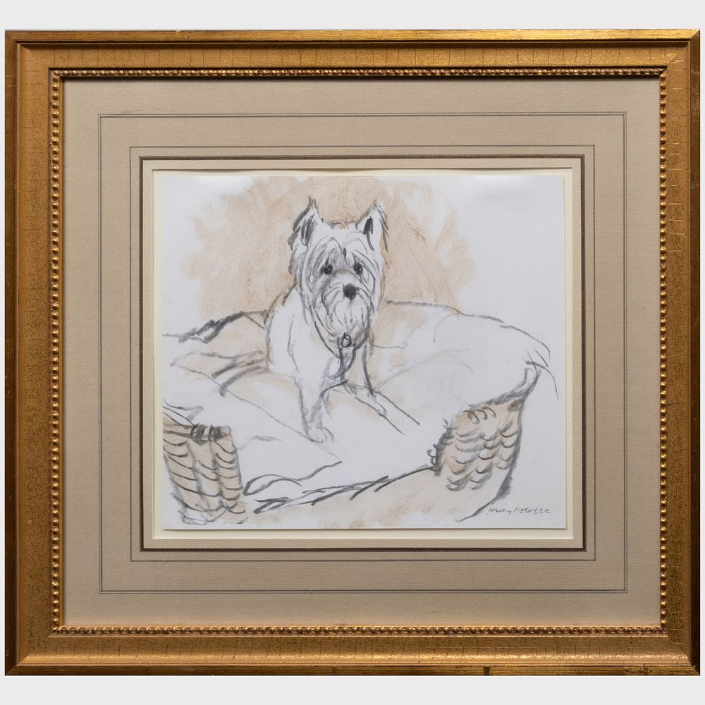 Appraisal: Henry Koehler - A Westie in a Basket Charcoal and