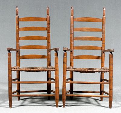 Appraisal: Pair North Carolina armchairs ladder backs each with five rived