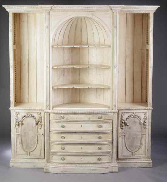 Appraisal: LOUIS XVI STYLE CREAM-PAINTED BREAKFRONT CHINA CABINET Late th early