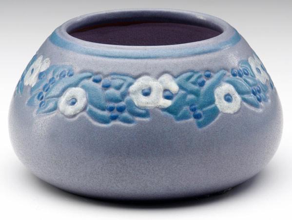 Appraisal: MARBLEHEAD Squat vase incised and painted with stylized blossoms on