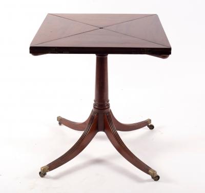 Appraisal: An Edwardian mahogany envelope card table on turned column and