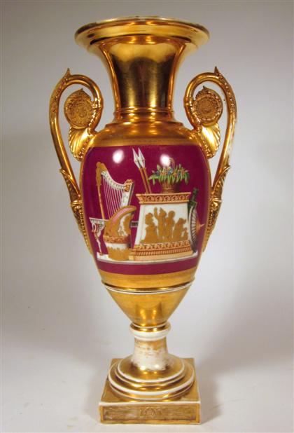 Appraisal: Paris porcelain painted and gilt urn early th century