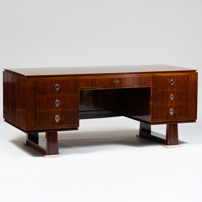 Appraisal: Large Art Deco Rosewood Executive Desk With chrome hardware in