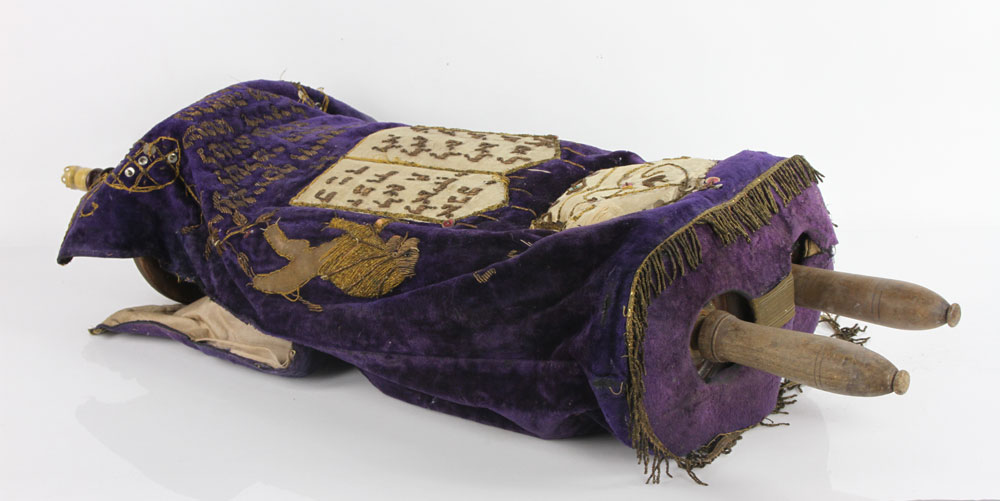 Appraisal: - Torah with Hand Embroidered Cover Torah with hand embroidered