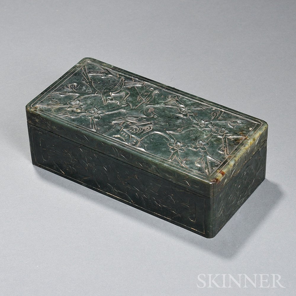 Appraisal: Hardstone Covered Box China decorated with bird and flower designs