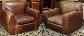 Appraisal: Pair of Art Deco style leather club chairs each having