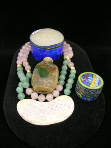 Appraisal: Oriental decorative boxes reverse painted snuff bottle and necklace including