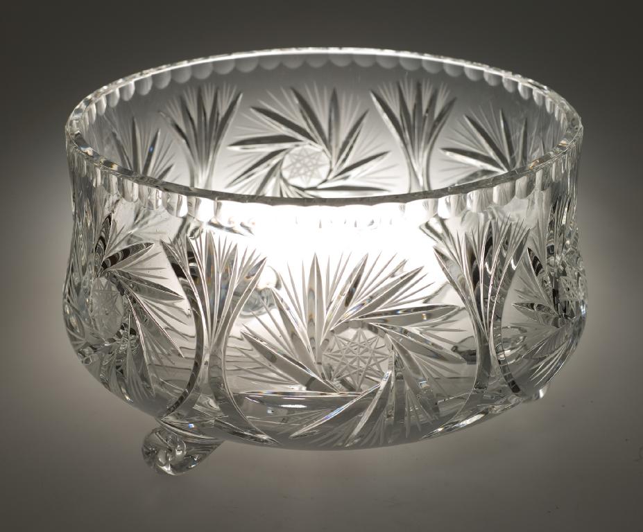 Appraisal: LARGE CUT-GLASS FOOTED CENTRE BOWL of waisted circular form cut