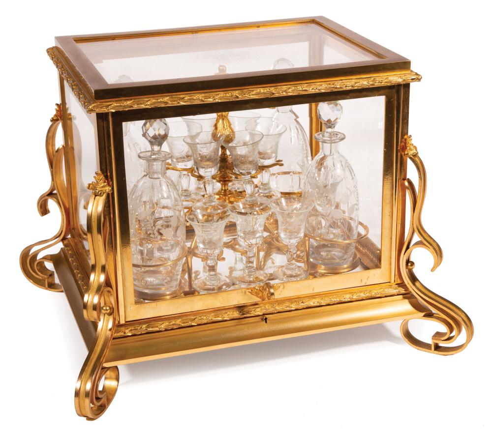 Appraisal: Baccarat-Style Gilt Bronze and Crystal Cave a Liqueur th c