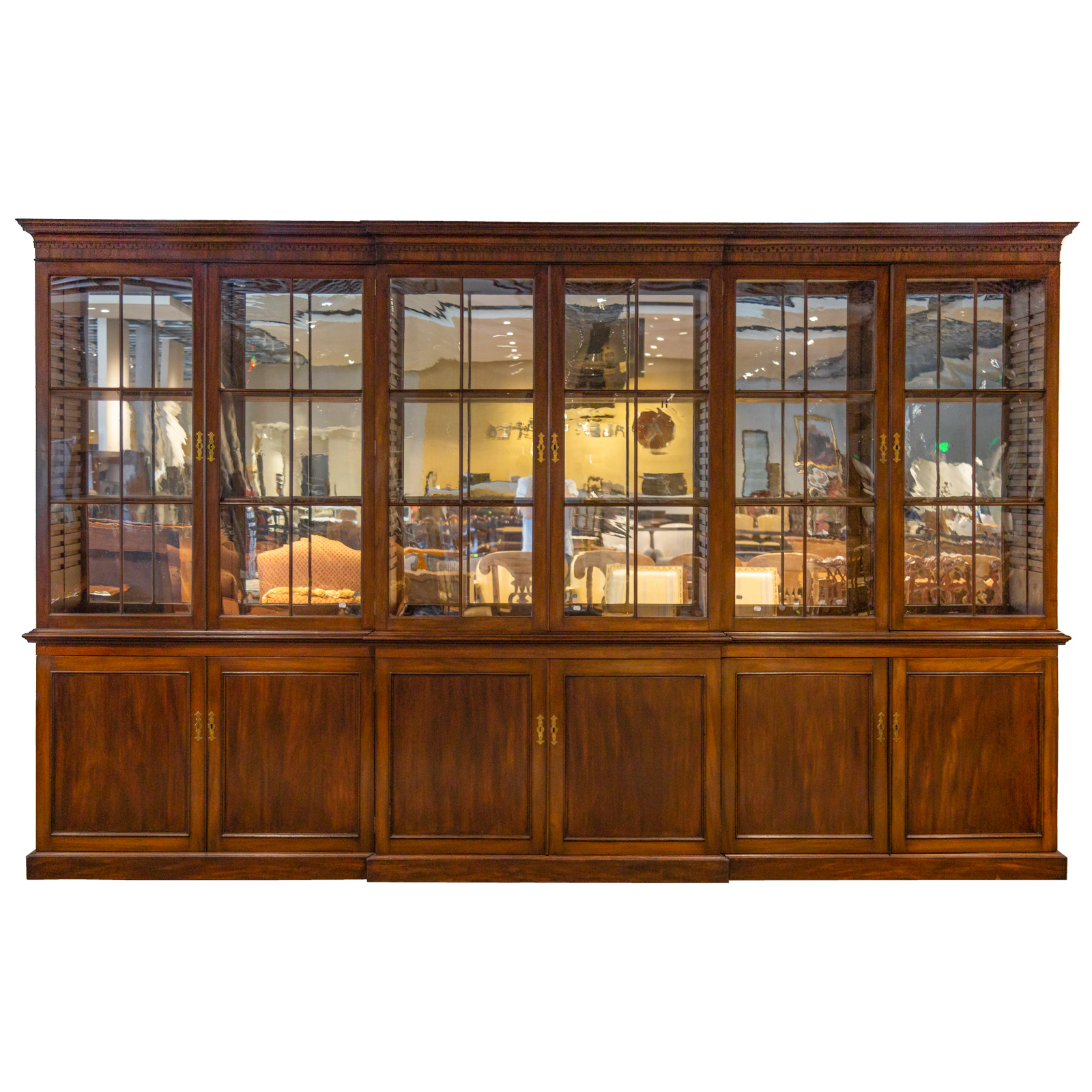 Appraisal: MONUMENTAL GEORGE III MAHOGANY BREAKFRONT Circa six piece cabinet upper