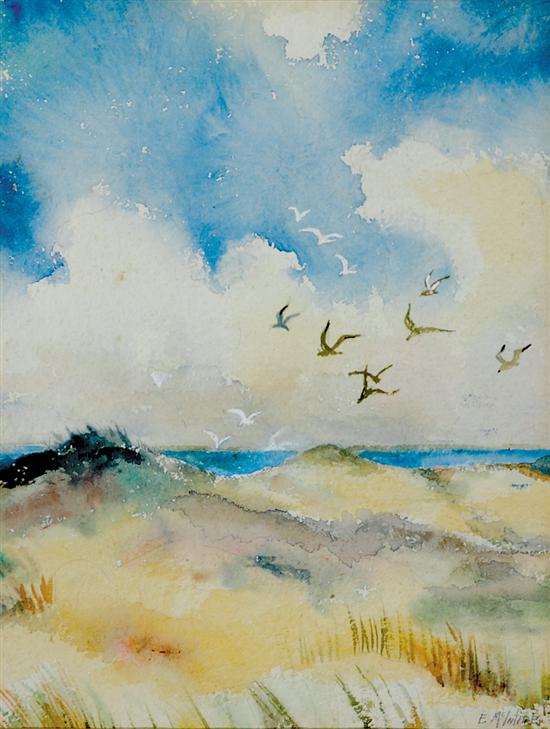 Appraisal: Emmie McIntire South Carolina th century SEAGULLS OVER DUNES watercolor