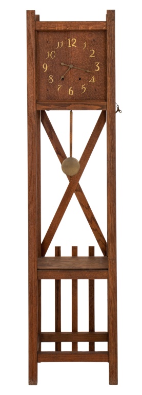 Appraisal: ARTS AND CRAFTS OAK TALL CASE CLOCK CA Arts and