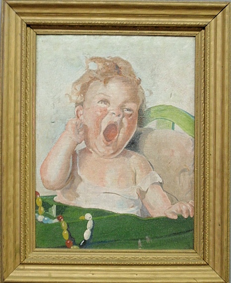 Appraisal: - Oil on canvas painting of a crying baby unsigned