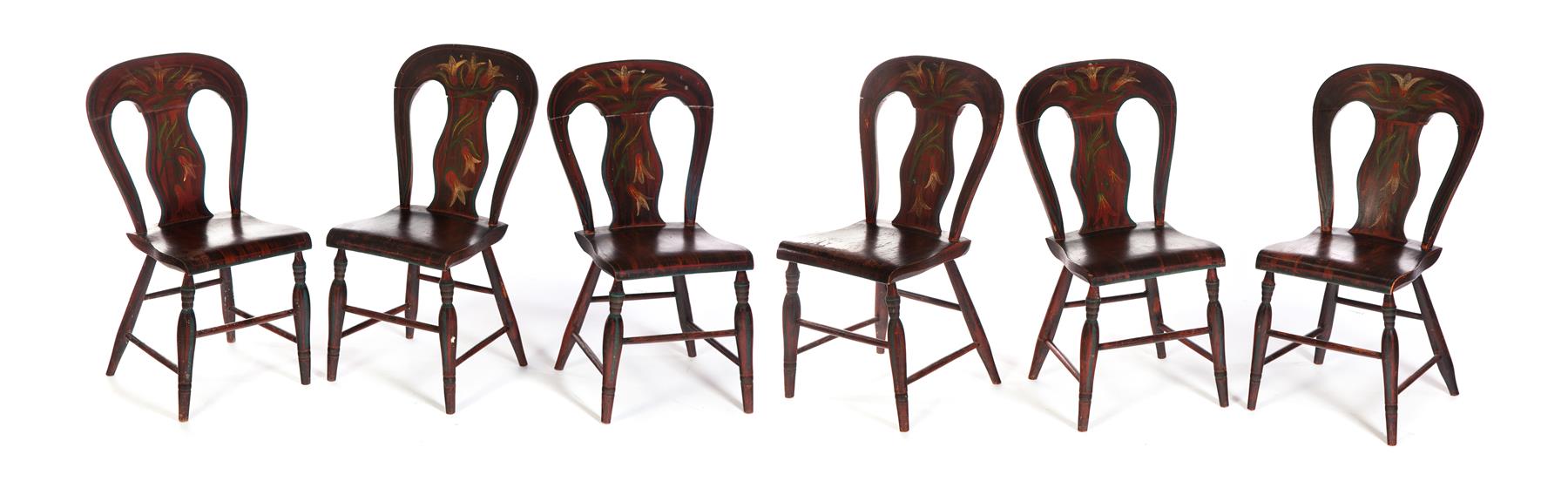 Appraisal: SET OF SIX OHIO DECORATED SIDE CHAIRS Centerville nd quarter-