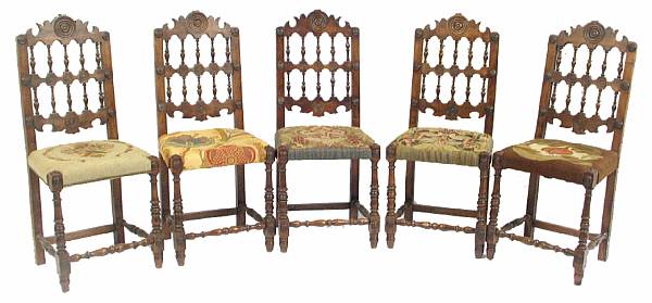 Appraisal: A set of five Continental Baroque style side chairs height