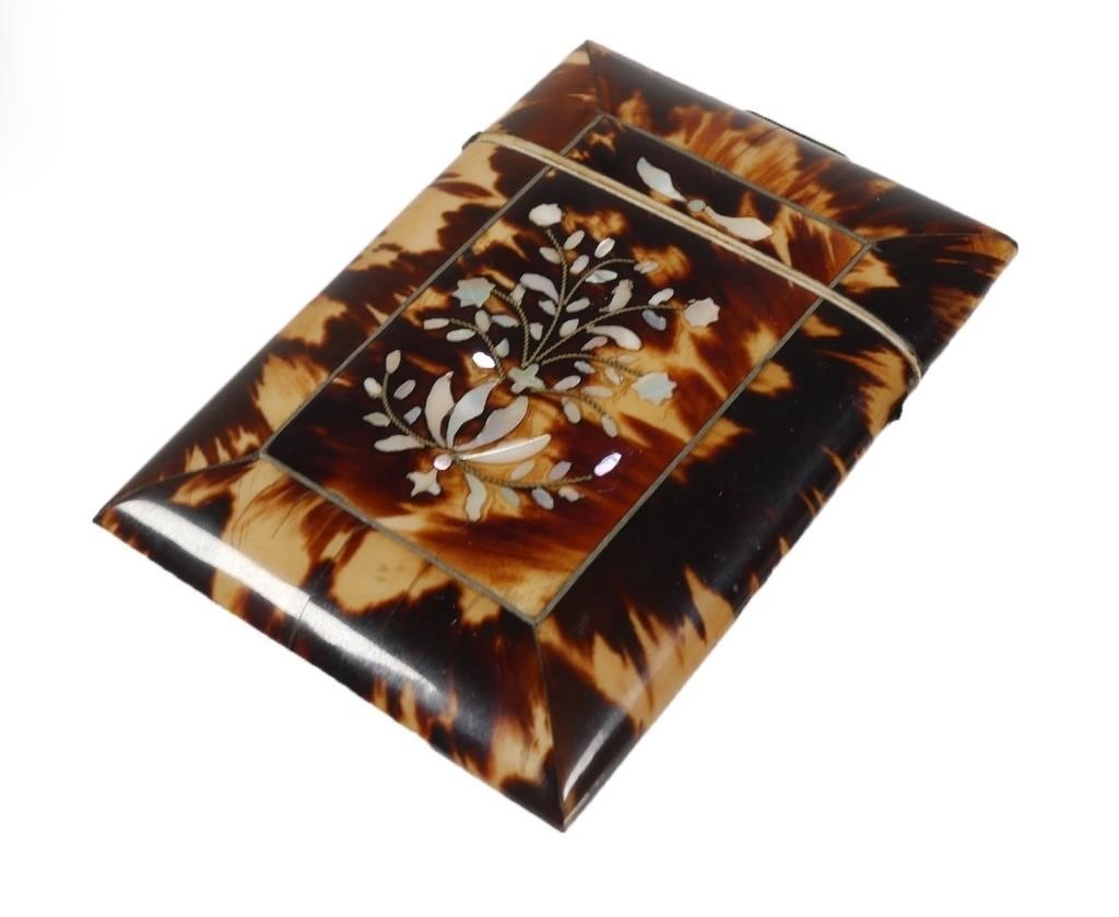 Appraisal: Tortoise shell card case with Mother of Pearl inlay floral