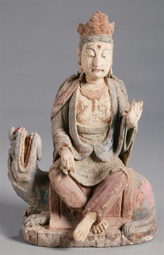 Appraisal: CARVED FIGURAL GROUP Asian late th century softwood Deity seated