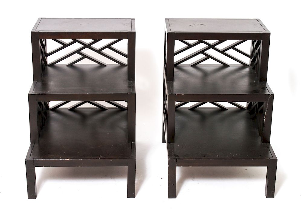 Appraisal: Modern Three-Tier Stepped Side Tables Pair of modern three-tier stepped