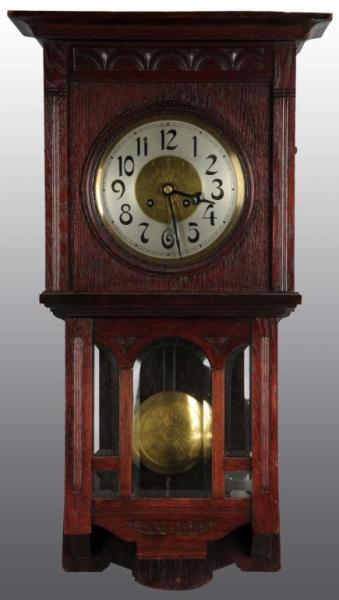 Appraisal: Walk Clock with Sunburst Face Pendulum Description Beveled glass Time