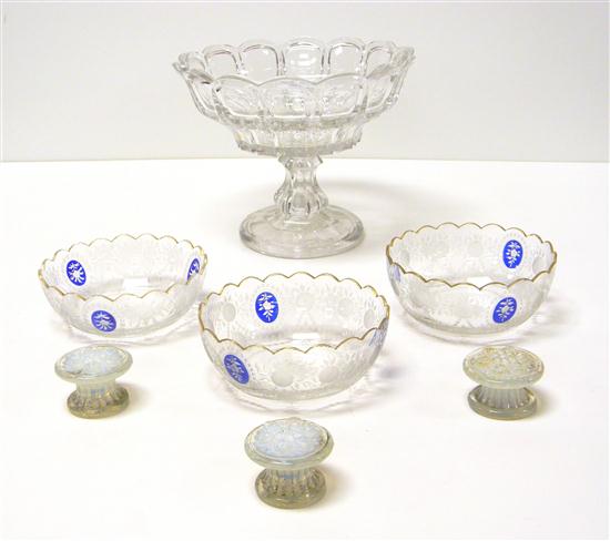 Appraisal: Glassware including blown in mold compote three opalescent drawer pulls