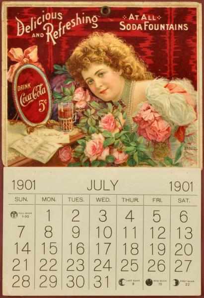 Appraisal: Coca-Cola Calendar Nicely framed under plexiglass The July page is