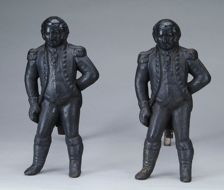 Appraisal: PAIR OF FIGURAL CAST IRON ANDIRONS Figures appear to be