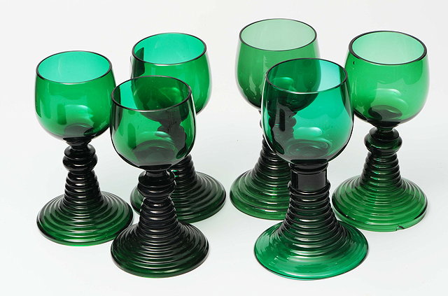 Appraisal: A GROUP OF SIX SIMILAR GREEN GLASS HOCK GLASSES on