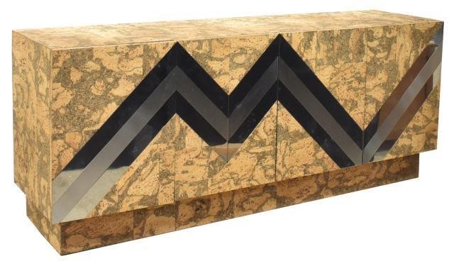 Appraisal: Modern cork and chrome credenza sideboard c s- s patterned