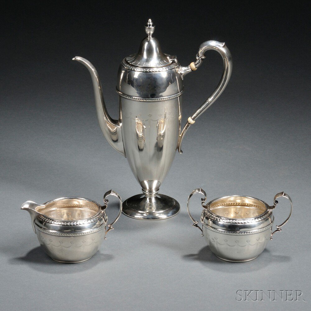 Appraisal: Three-piece La Pierre Sterling Silver Coffee Set Newark New Jersey