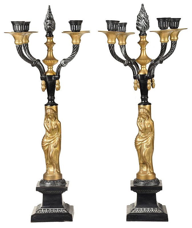 Appraisal: Pair Empire Style Four Light Figural Candelabra Continental late th