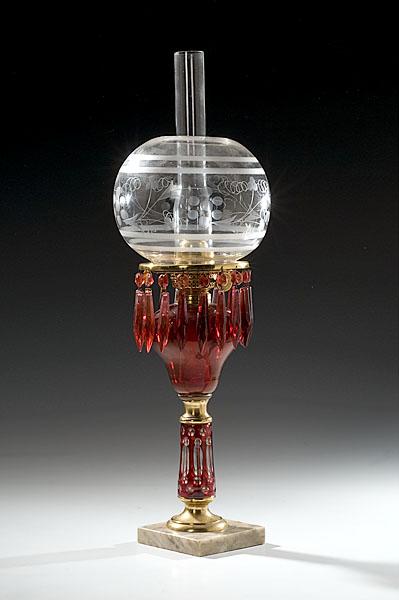 Appraisal: RUBY KEROSENE STAND LAMP WITH ARGAND BURNER ca - Ruby