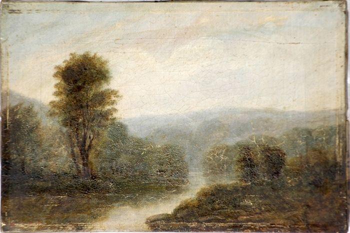 Appraisal: European School th C Landscape with River Oil on canvas