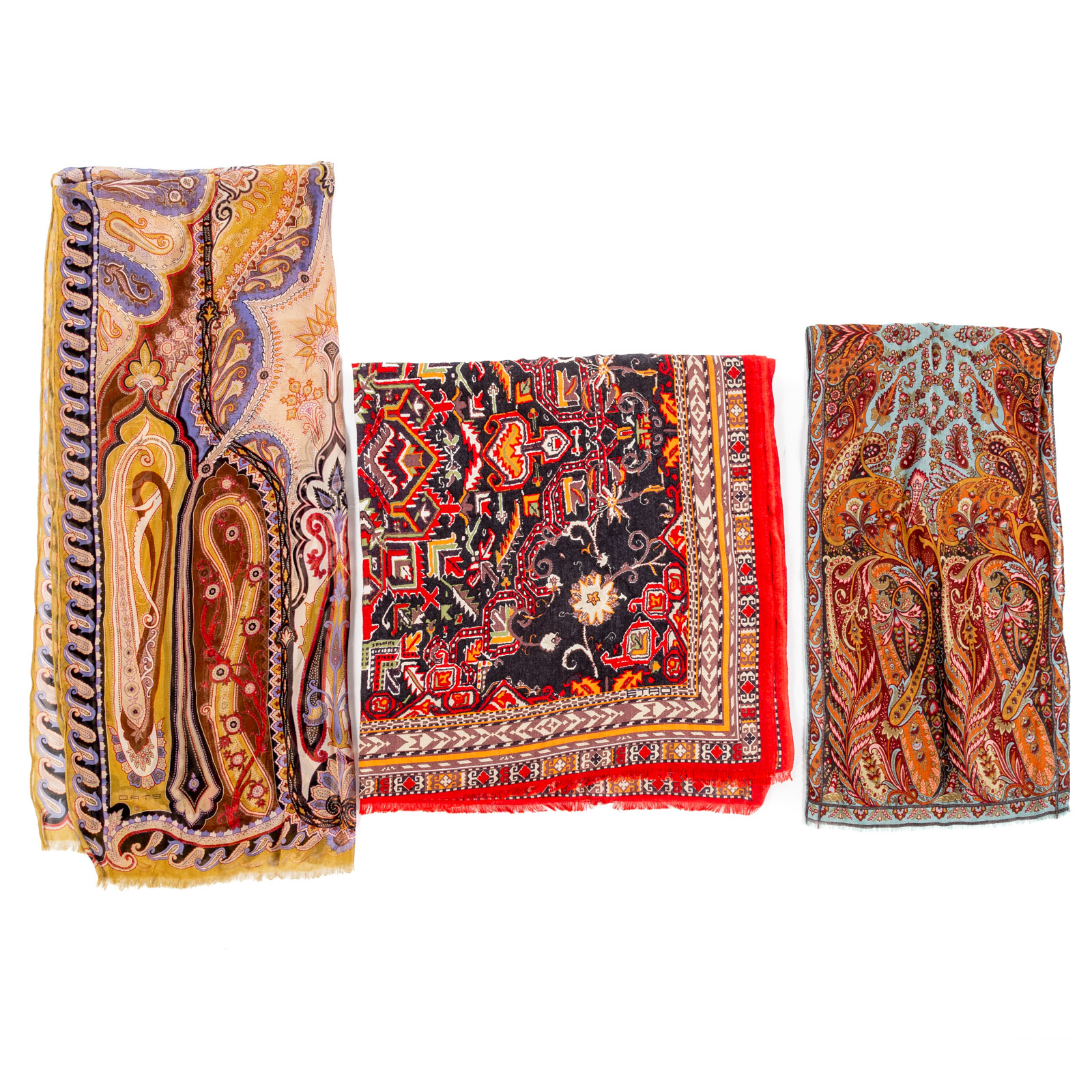 Appraisal: THREE ETRO SILK WOOL SCARVES A green and multicolor Etro