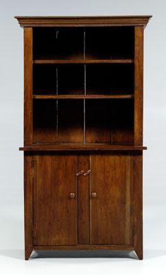 Appraisal: Southern walnut cupboard one-case construction open top over two doors