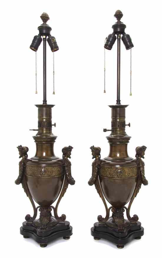 Appraisal: A Pair of Neoclassical Bronze Lamps each of urn form