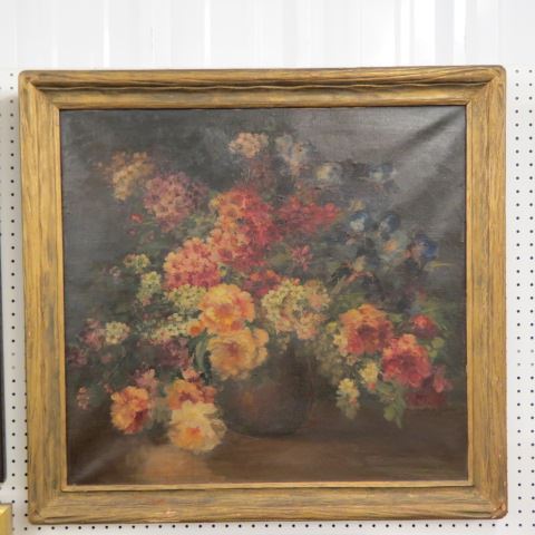 Appraisal: Antique Oil Painting floral still life x well done carved