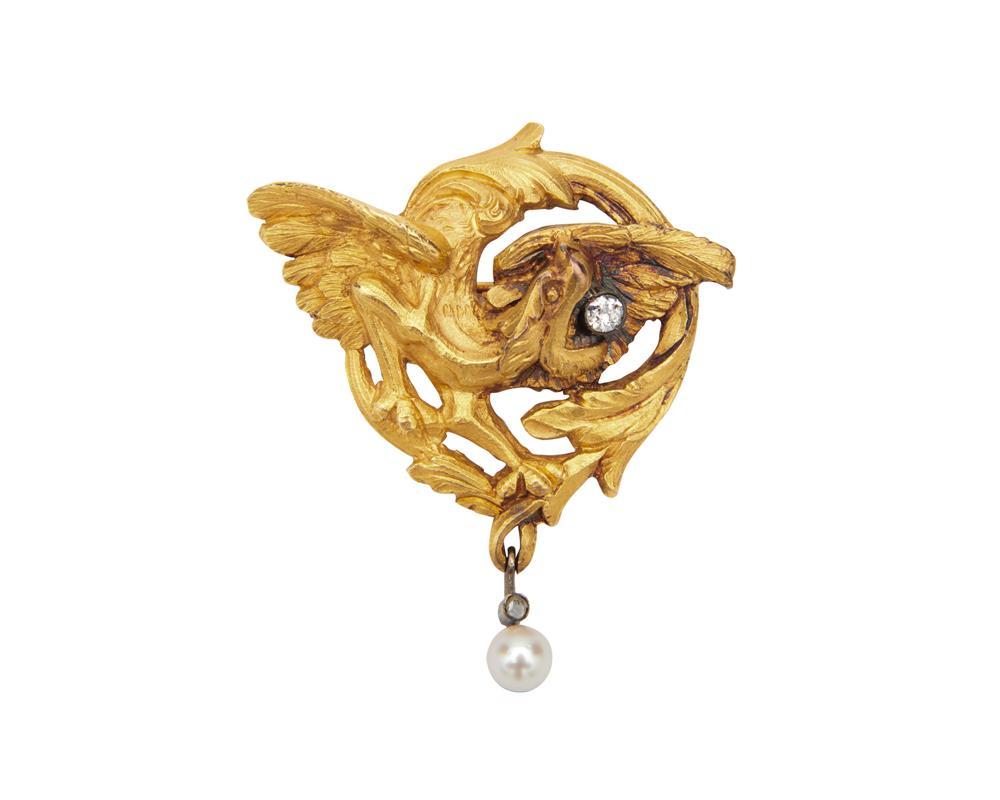 Appraisal: K Gold Diamond and Pearl Brooch in the form of