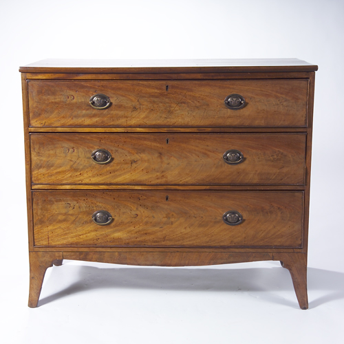 Appraisal: English country three-drawer chest in mahogany veneer x x