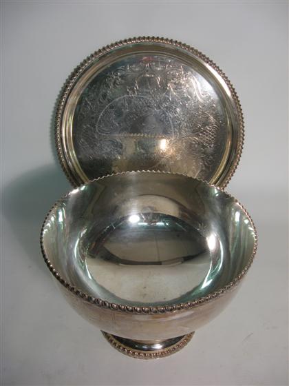 Appraisal: Silver plate punch bowl and round tray both with gadrooned