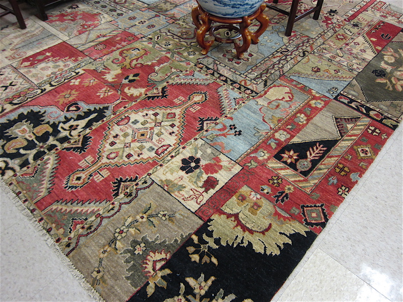 Appraisal: HAND KNOTTED ORIENTAL PANEL CARPET Indo-Persian a collage of various